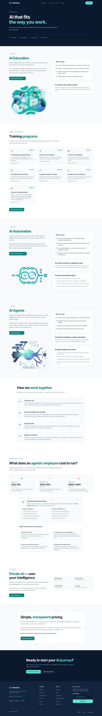 The Services page before the rebuild: a long white page of text, card grids and clip-art illustrations
